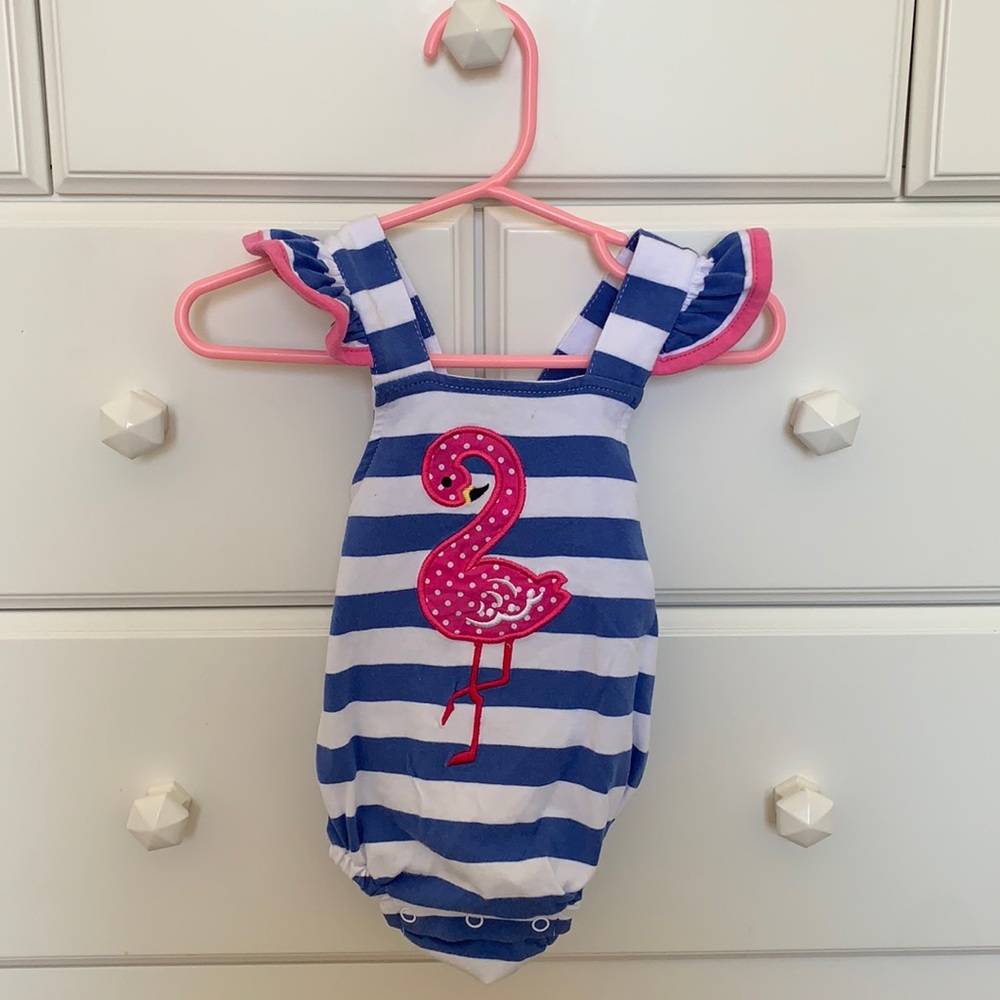 Flamingo appliqué short girls bubble size 6 months